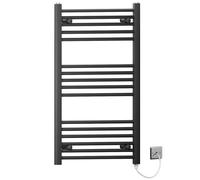 MYHOMEWARE 600 x 900mm Black Flat Electric Pre-Filled Heated Towel Rail Radiator For Bathroom Designer Standard Element