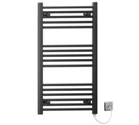 Myhomeware 600 X 900mm Black Flat Electric Pre-Filled Heated Towel Rail Radiator For Bathroom Designer Standard Element