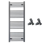 Myhomeware 600mm Wide Straight Anthracite Grey Heated Bathroom Towel Rail Radiator With Valves For Central Heating UK (With Angled Valves, 600 x 1200 mm (h))