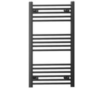 Myhomeware 600mm Wide Straight Flat Black Heated Bathroom Designer Towel Rail Radiator For Central Heating (Alyssa 600 / 900mm Black)