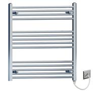 MYHOMEWARE 700 x 800 Flat Chrome Flat Electric Pre-Filled Towel Rail Radiator For Designer Bathroom Standard Element