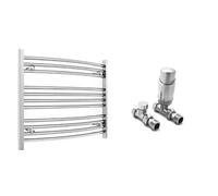 Myhomeware 700mm Wide Curved Chrome Heated Bathroom Towel Rail Radiator With Valves For Central Heating UK (With TRV Curved Valves, 700 x 600 mm (h))