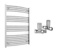 Myhomeware 700mm Wide Curved Chrome Heated Bathroom Towel Rail Radiator With Valves For Central Heating UK (With Curved Valves, 700 x 1000 mm (h))