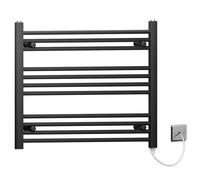 Myhomeware 800 X 600mm Black Flat Electric Pre-Filled Heated Towel Rail Radiator For Bathroom Designer Standard Element