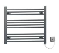MYHOMEWARE 900 x 600mm Anthracite Grey Flat Electric Pre-Filled Heated Towel Rail Radiator For Bathroom Designer Standard Element
