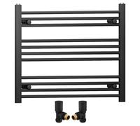 Myhomeware 900mm Wide Straight Black Heated Bathroom Towel Rail Radiator With Valves For Central Heating UK (With Black Angled Valves, 900 x 600mm (h))