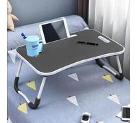 MyHomie Foldable Laptop Bed Table 60 x 40 x 28cm Laptop Table Stand with Foldable Legs & Cup Slot for Eating Breakfast, Reading, Work & Study Watching Movie on Bed/Sofa Dorm Desk - Black