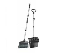 MYHOMiE Long Handled Dustpan and Brush Set, Heavy Duty Upright Dust Pan and Broom Combo- Sweeping Brush and Dustpan Set for Residential and Commercial use -Garden Indoor Garages Lobby Home