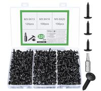 MYHongLe 320 Pcs M3.9 Black Self Tapping Screws for Wood, Metal, Plastic, Torx Pan Head, Mushroom Head, Truss Head