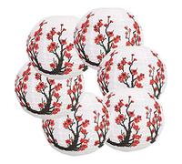 Myhoomowe 6 Pack 12Inch Flowers Paper Lantern White Round Chinese Japanese Paper Lamp Wedding Decoration