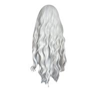 Myhoomowe Long Water Wave Wig with Bangs White Colorful Cosplay Silky Wig for Women Daily Synthetic Hair Heat -A