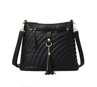 Myhozee Black Cross Body Bag Womens, Shoulder Bag PU Leather Small Handbags Multi Pocket Satchel Tassel Crossbody Messanger Bag for Ladies & Girls