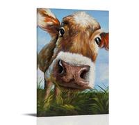 MYHRDF Curious Cow PosterLiving Room Wall Art Waterproof Multifunctional Canvas Home Office UV Resistant Frameless PosterFrame-style16x24inch(40x60cm)