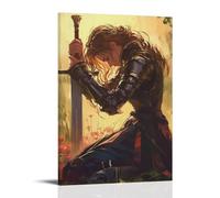 MYHRDF Female Warrior Knight KneelingLiving Room Wall Art Waterproof Multifunctional Canvas Home Office UV Resistant Frameless PosterFrame-style16x24inch(40x60cm)