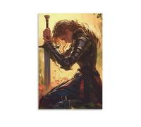 MYHRDF Female Warrior Knight KneelingLiving Room Wall Art Waterproof Multifunctional Canvas Home Office UV Resistant Frameless PosterUnframe-style08x12inch(20x30cm)
