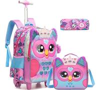 MYHSBYO Girls Rolling Backpacks for Kids Set 16.5" Roller Backpacks for Girls Elementary Middle School Bookbag, Caisemaotouying, M, Caisemaotouying