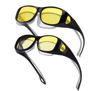 Myiaur 2 Pack Night Driving Over Glasses for Women Men Polarised Anti Glare Headlight Glasses Yellow Lens for Nighttime, Rainy& Foggy Conditions