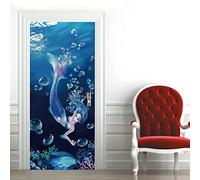 MYIESAXL Door Sticker Toon Mermaid Door Murals Stickers, Wallpaper Home Office Door Poster Self-Adhesive Vinyl Mural Stickers 82 x 200cm, Stickers 3D