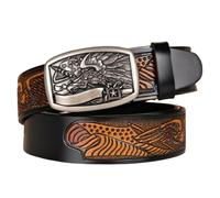 MYIESAXL Leather Western Buckle Black Belt Cowboy 3D Sculpture Silver Eagle Automatic Clasp Belt Embossed Cowboy Leather Belt for Men, 3.5cm Wide