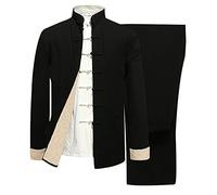 MYIESAXL Mens Chinese Traditional Cotton Linen Long Sleeve Kung Fu Clothing Tai Chi Uniform Men Wing Chun Clothes, Tang Suit Hanfu Jacket Shirt Coat Martial Arts Suit