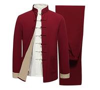 MYIESAXL Mens Chinese Traditional Cotton Linen Long Sleeve Kung Fu Clothing Tai Chi Uniform Men Wing Chun Clothes, Tang Suit Hanfu Jacket Shirt Coat Martial Arts Suit