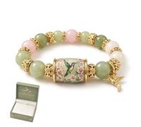 MYIHUIHUI Bluebird Blessings Beaded Stretch Bracelet With Gift Box,Gold Bird Charm Elegant Spring Jewelry,Inspirational Meaningful Gift For Women Mom Friends(Green)