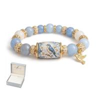 MYIHUIHUI Bluebird Blessings Beaded Stretch Bracelet With Gift Box,Gold Bird Charm Elegant Spring Jewelry,Inspirational Meaningful Gift For Women Mom Friends(Blue)