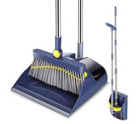 Myiosus Long Handled Dustpan and Brush Set, Upright Broom and Dustpan Set, 180 Degree Rotating Sweeping Brush and Pan Combo for Home, Kitchen, Office, Lobby, Blue