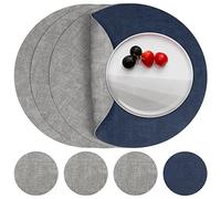Myir JUN Leather Placemats and Coaster Set of 4, Table Mats Round Waterproof Dual Sided Kitchen Place Mats Coffee Mats Heat Resistant Placemat Non-Slip Washable (set of 4, Gray Blue)
