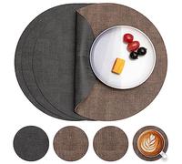 Myir JUN Leather Placemats and Coaster Set of 4, Table Mats Round Waterproof Dual Sided Kitchen Place Mats Coffee Mats Heat Resistant Placemat Non-Slip Washable (set of 4, Grey Coffee)