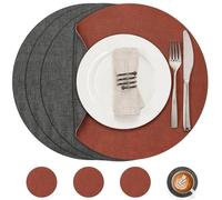 Myir JUN Leather Placemats and Coaster Set of 4, Table Mats Round Waterproof Dual Sided Kitchen Place Mats Coffee Mats Heat Resistant Placemat Non-Slip Washable(set of 4, Gray Terracotta)