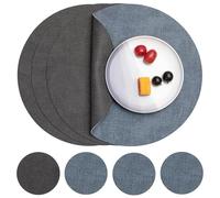 Myir JUN Leather Placemats and Coaster Set of 4, Table Mats Round Waterproof Dual Sided Kitchen Place Mats Coffee Mats Heat Resistant Placemat Non-Slip Washable (set of 4, Grey Light Blue)