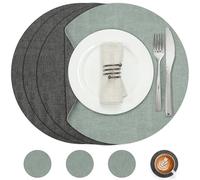 Myir JUN Leather Placemats and Coaster Set of 4, Table Mats Round Waterproof Dual Sided Kitchen Place Mats Coffee Mats Heat Resistant Placemat Non-Slip Washable (set of 4, Gray Sage Green)