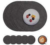Myir JUN Leather Placemats and Coaster Set of 6, Round Waterproof Dual Sided Kitchen Place Mats Coffee Mats Heat Resistant Non-Slip Washable (set of 6, Grey)