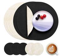 Myir JUN Leather Placemats and Coaster Set of 6, Table Mats Round Waterproof Dual Sided Kitchen Place Mats Coffee Mats Heat Resistant Placemat Non-Slip Washable (set of 6, Black Linen)