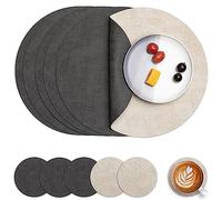 Myir JUN Leather Placemats and Coaster Set of 6, Table Mats Round Waterproof Dual Sided Kitchen Place Mats Coffee Mats Heat Resistant Placemat Non-Slip Washable