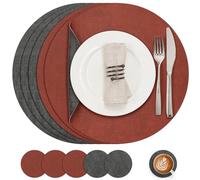 Myir JUN Leather Placemats and Coaster Set of 6, Table Mats Round Waterproof Dual Sided Kitchen Place Mats Coffee Mats Heat Resistant Placemat Non-Slip Washable (set of 6, Gray Terracotta)