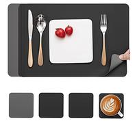 Myir JUN Leather Table Mats and Coasters, Dual-Sided Leather Placemats and Coasters Waterproof Placemats Set of 4 Place Mats Non-Slip Washable Table Mats (Grey Black, Set of 4)