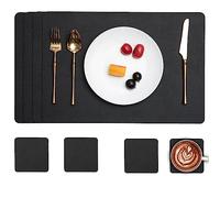 Myir JUN Leather Table Mats and Coasters, Dual-Sided Leather Placemats and Coasters Waterproof Placemats Set of 4 Place Mats Non-Slip Washable Table Mats (Black Black, Set of 4)