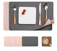 Myir JUN Leather Table Mats and Coasters, Dual-Sided Leather Placemats and Coasters Waterproof Placemats Set of 6 Place Mats Non-Slip Washable Table Mats (Gray Pink, Set of 6)
