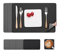 Myir JUN Leather Table Mats and Coasters, Dual-Sided Leather Placemats and Coasters Waterproof Placemats Set of 6 Place Mats Non-Slip Washable Table Mats (Grey Black, Set of 6)
