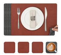 Myir JUN Placemats and Coasters Set of 4, Place Mats Dual Sided Faux Leather Table Mats PU Indoor Outdoor Heat Resistant Placemat Square Non Slip Wipeable Washable Dining Restaurant (Gray Terracotta)
