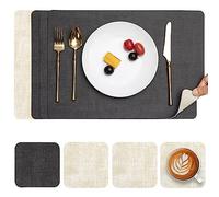 Myir JUN Placemats and Coasters Set of 4, Place Mats Dual Sided Faux Leather Table Mats PU Indoor Outdoor Heat Resistant Placemat Square Non Slip Wipeable Washable Dining Restaurant