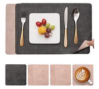 Myir JUN Placemats and Coasters Set of 4, Place Mats Dual Sided Faux Leather Table Mats PU Indoor Outdoor Heat Resistant Placemat Square Non Slip Wipeable Washable Dining Restaurant