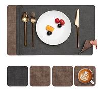 Myir JUN Placemats and Coasters Set of 4, Place Mats Dual Sided Faux Leather Table Mats PU Indoor Outdoor Heat Resistant Placemat Square Non Slip Wipeable Washable Dining Restaurant