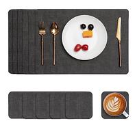 Myir JUN Placemats and Coasters Set of 6, Place Mats Dual Sided Faux Leather Table Mats PU Indoor Outdoor Heat Resistant Placemat Square Non Slip Wipeable Washable Dining Restaurant