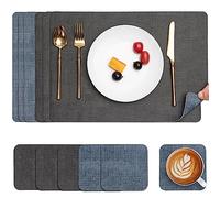 Myir JUN Placemats and Coasters Set of 6, Place Mats Dual Sided Faux Leather Table Mats PU Indoor Outdoor Heat Resistant Placemat Square Non Slip Wipeable Washable Dining Restaurant (Grey Light Blue)