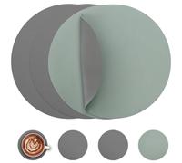 Myir JUN Round Table Placemats Set of 4 Faux Leather Place Mats and Coasters 15 inch Round Dual Sided Placemats Non-Slip Wipe Clean Stain Resistant (Gray Sage green,Set of 4)
