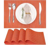 Myir JUN Table Mats Set of 4, Place Mats Table Placemats Washable Non-slip Heat Insulation Woven Vinyl for Kitchen Dinning Restaurant 17"X12" (Orange)