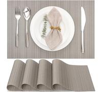 Myir JUN Table Mats Set of 4, Place Mats Table Placemats Washable Non-slip Heat Insulation Woven Vinyl for Kitchen Dinning Restaurant 17"X12" (Silver Golden)